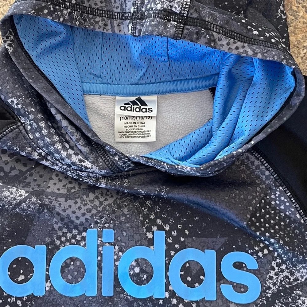Adidas Boys CLIMAWARM Pullover Hoodie Sweatshirt Sz M 10/12 Black Blue Gray Camo